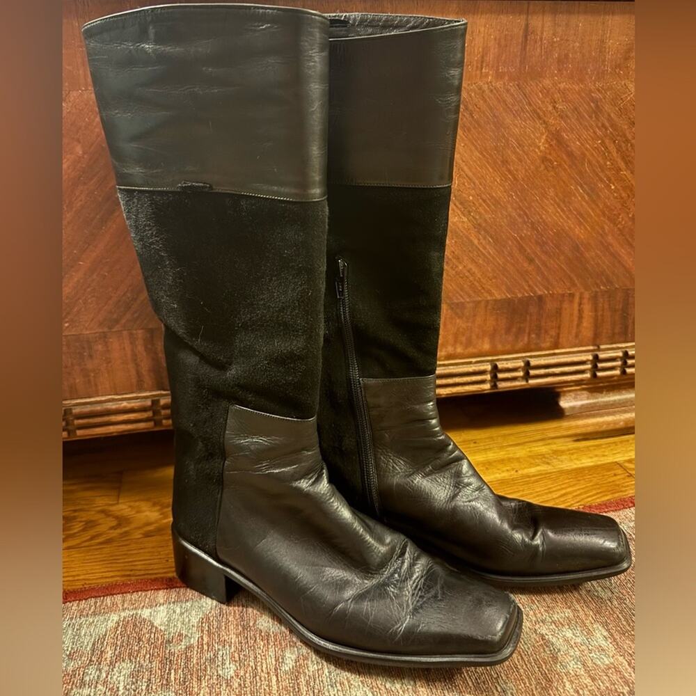 Stuart Weitzman Leather Suede Riding Boot Black Size 6 Equestrian French Girl